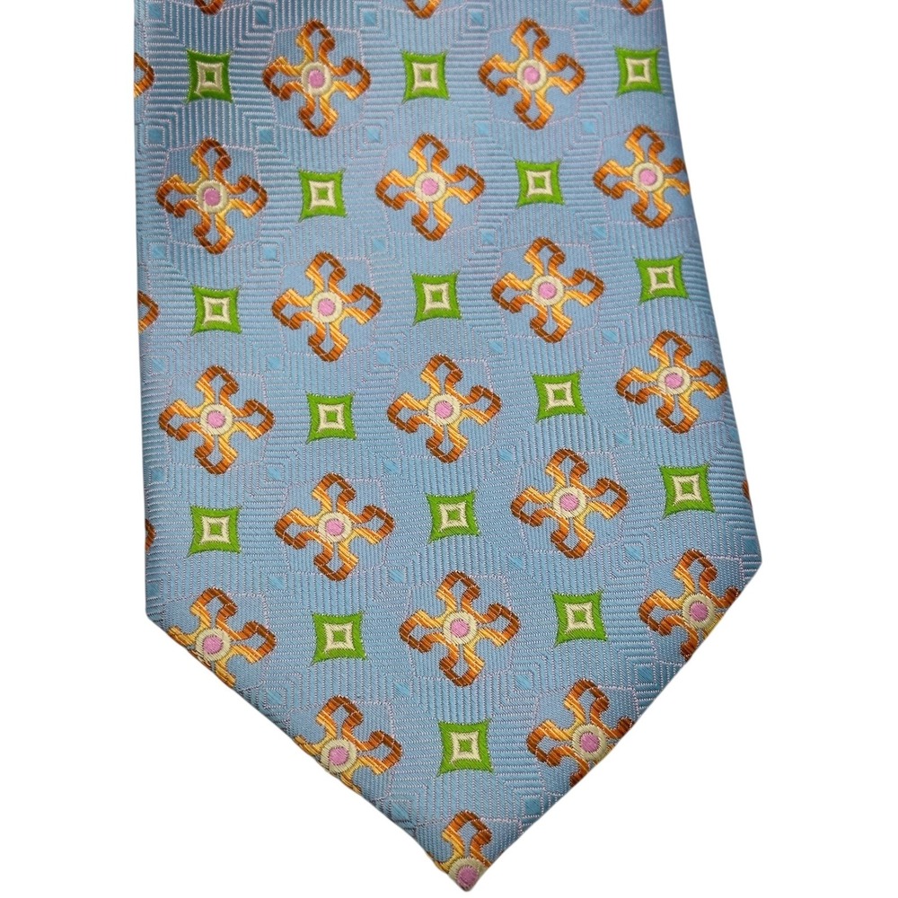 Farentino Ferre Mens 100% Silk Tie Blue Geometric Floral Business Dress Tie NEW - Picture 3 of 5